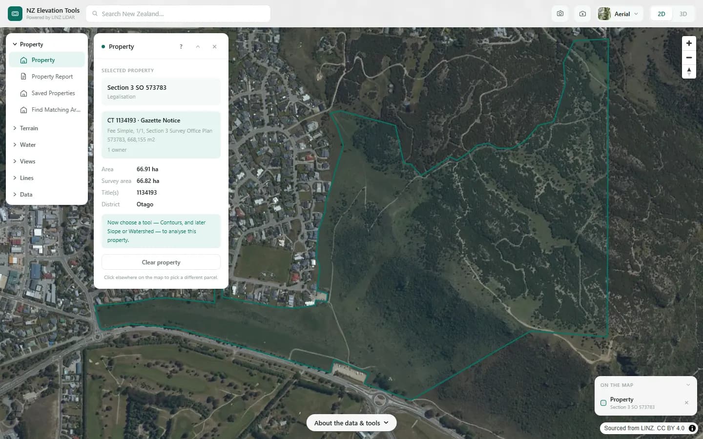 The Mt Iron reserve parcel outlined in green with its appellation, title and area in the panel